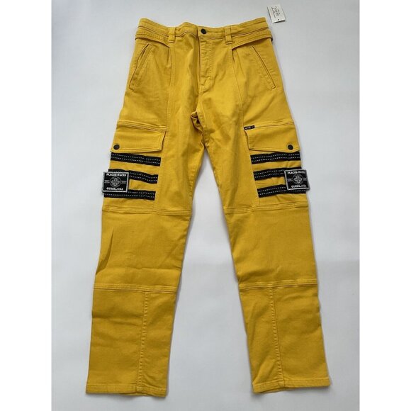 Guess Men’s Places+Faces Cargo Jeans Relaxed Fit Comfort Stretch Yellow Size 30 - Picture 2 of 12